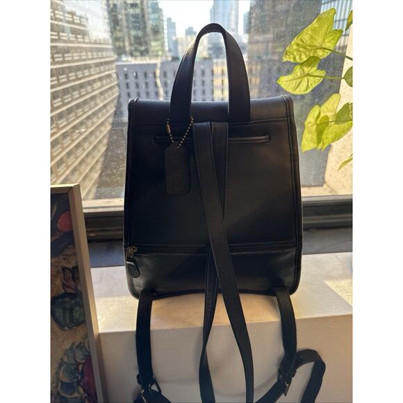 Vintage COACH Black Leather Backpack Daypack Bag Drawstring - Picture 3 of 11